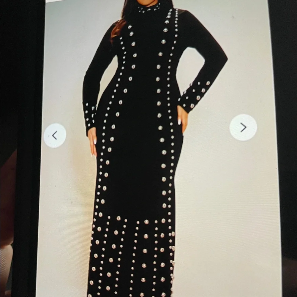 Fashion Nova Black Maxi Dress with GOLD STUD Accents - Picture 2 of 13